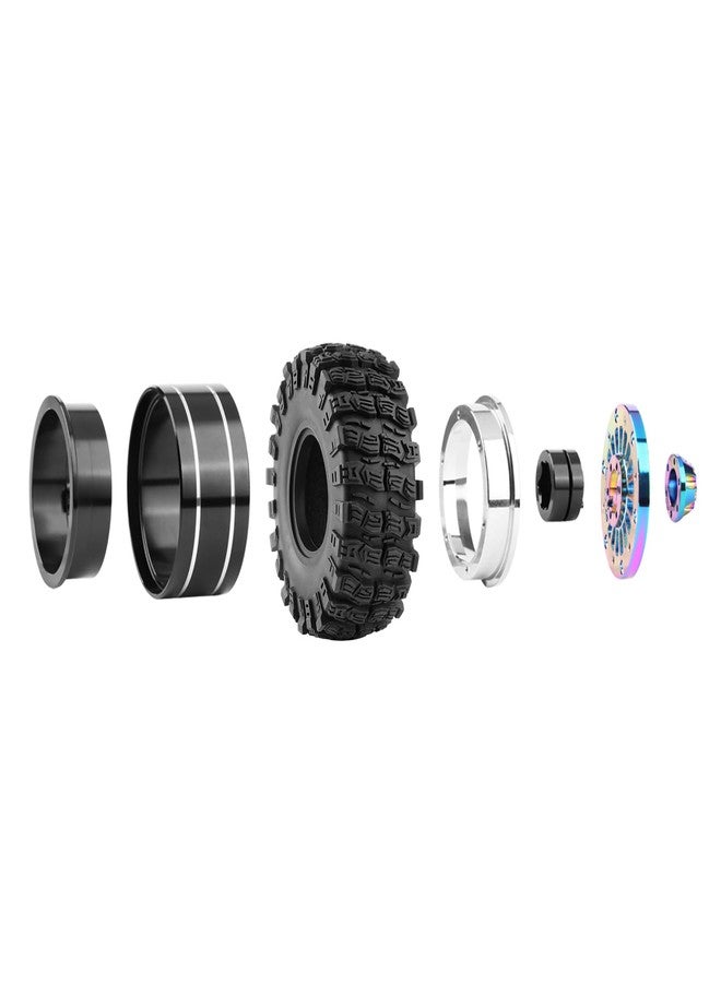 GIXCEL 1.9 Beadlock Wheels and Tires Set, 115/45mm RC Tires, Deep Dish Offset -10mm Aluminum Color Turbine Beadlock Wheel Rim Hub for 1/10 RC Crawler TRX4 SCX10 GEN7 GEN8 VS4-10 Upgrades, 4PC - Image 3